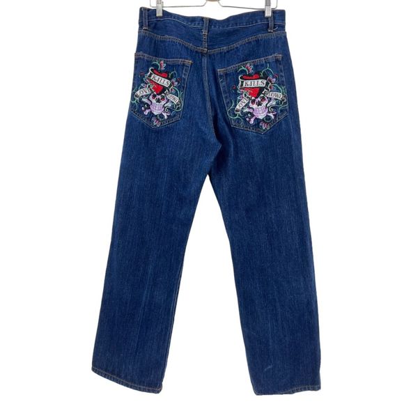 Christian Audigier Ed Hardy Jeans 34 mens Button graphic tattoo design